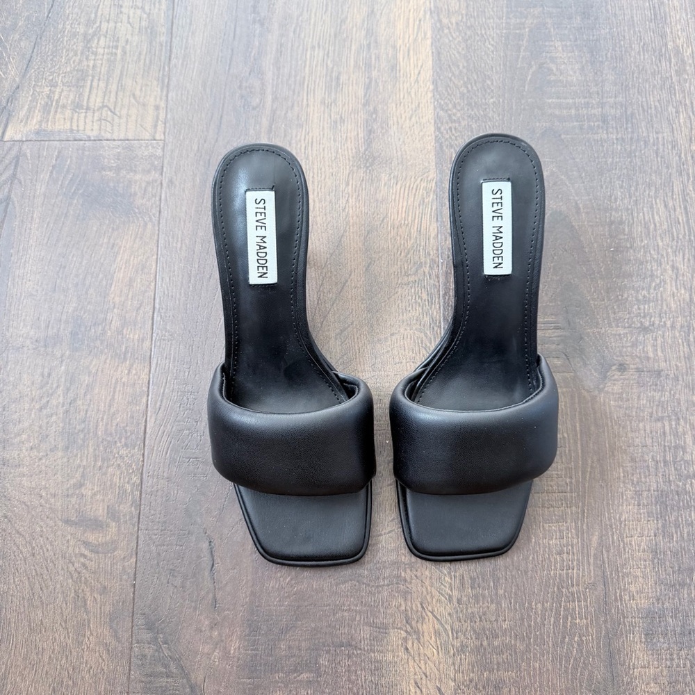 NEW Steve Madden Snazzy Black Padded Square Toe Heels | Black | Size: 8 - Picture 4 of 8